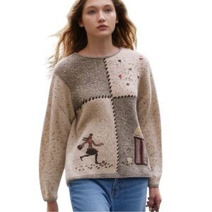 Vintage TanJay Women’s Large Brown Embroidered Knit Pullover Sweater  90s Y2K